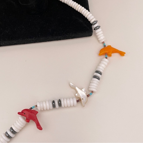 Vintage Heavy Real Stone Rainbow Summer Beach Surfer Vacation Dolphin Necklace - Picture 4 of 10